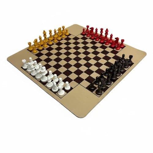 UJEAVETTE Sculpted Knight Heads Four-Player Chess Set Glossy 4 Player Chess Set Rounded Corners Strategy Game, 49MM