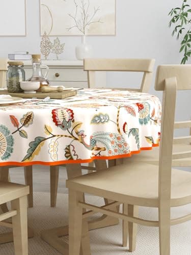 Clasiko 100% Cotton 6 Seater Round Table Cover; 72x72 Inches; Multicolor Peacock 2