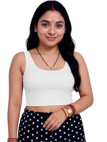 SoHot Women’s Stylish Ribbed Sleeveless Lycra Stretchable Readymade Crop Tank Top Cami Blouse for Girls 2SS7 1044 3XL WHT White