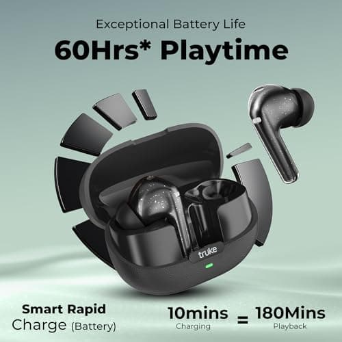 truke New Launch Aura Pro True Wireless in Ear Earbuds w/ 60H Battery & Fast Charge Ear Buds, 13mm Titanium Drivers, Dual Pairing, 4-Mic ENC TWS, 40ms Low Latency Gaming, Made in India -MidnightBlack 4