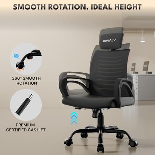 beAAtho® Verona Mesh High Back Ergonomic Home Office Chair with 3-Years Limited Warranty by beAAtho, Tilting & Height Adjustable Mechanism, Heavy Duty Metal Base Ideal for Office Work & Study (Black) 5