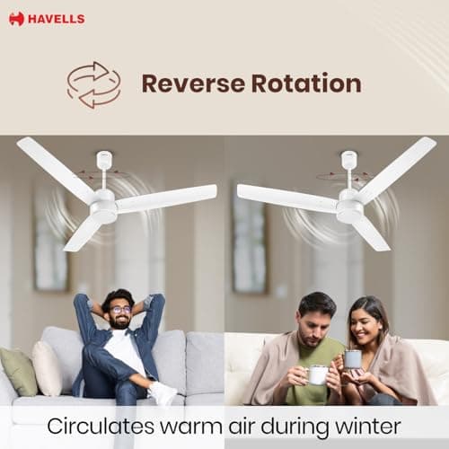 Havells EPIC BLDC Ceiling Fan 1200mm, 380 RPM, Savings upto 65%, Reverse Rotation, 4 Modes (Boost, Sleep, Breeze, Mop), Low Wattage 30W, Low Noise, Air Flow:225 CMM, 3 Year Warranty, Elegant White 4
