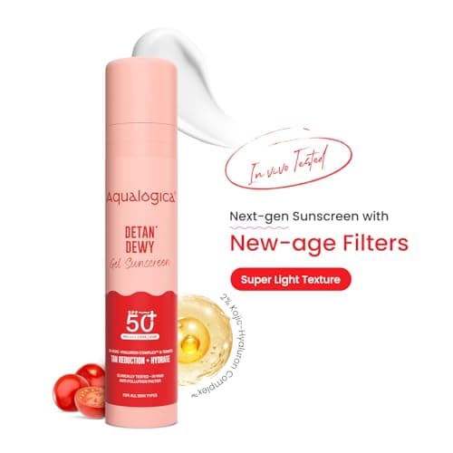 Aqualogica Detan+ Dewy Gel Sunscreen SPF 50+ PA++++ with 2% Kojic-Hyaluron Complex™ & Wild Berries - 50 g | SPF 50+ PA++++ | In-Vivo Tested | New-age Filters | Anti-Pollution Factor | For Luminous & H 2