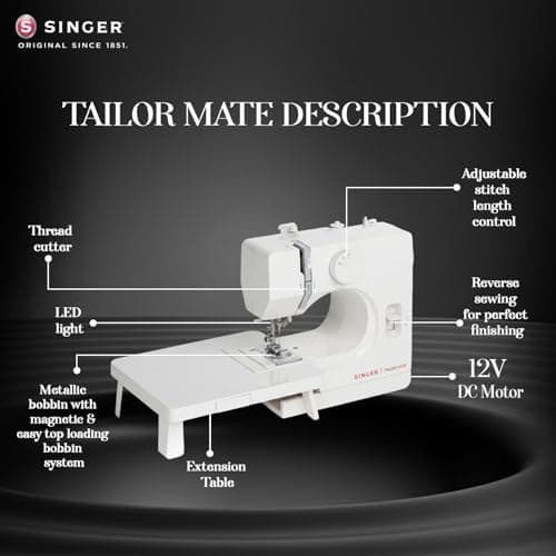 SINGER Tailor Mate Straight Stitch Sewing Machine with Free Arm | LED Light, Foot Pedal & Extension Table | 3 Stitch Length Options | 1-Year Warranty | Gifts for Woman 3