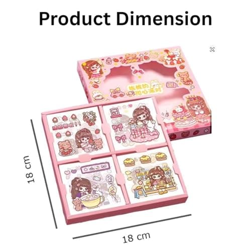 Sweet Party Theme Kawaii Self Adhesive Floor Stickers -100 Sheets Cute Washi for Project, Japanese Style Girls Sticker Set, Scrapbooking, DIY Arts Crafts 18 x 18 x 2 cms, (Style -1) 4