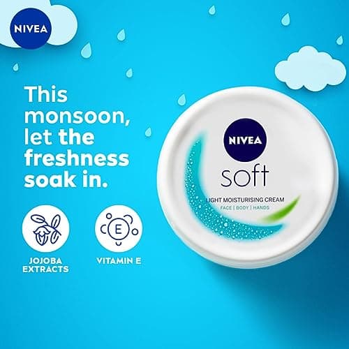 NIVEA Soft Light Moisturizer for Face, Hand & Body, Non-Greasy Cream with Vitamin E & Jojoba Oil for Instant Hydration, 300 ml (Pack of 2) 4