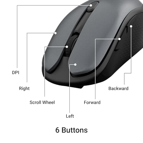 ZEBRONICS Charm Rechargeable Wireless Mouse, Dual Mode (2.4GHz + BT), Dual Bluetooth, Upto 1600 DPI, Silent Operation, 6 Buttons, Comfortable & Ergonomic, for Mac | Laptop | Computer (Metallic Grey) 5
