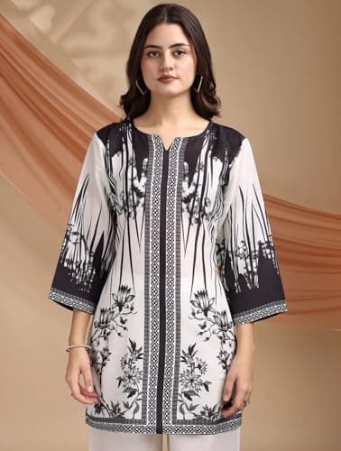 Women's Co-ord Rayon Floral Printed Kurta Pant Set | High-Low Hem & Full Sleeves | Ethnic Co-ord for Festive & Casual Wear | Co-ord Set For Women Stylish (IN, Alpha, L, Regular, Women, White) 5
