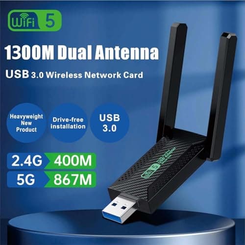 Tobo USB WiFi Adapter,1300Mbps WiFi USB 3.0 Dual Band 5G/2.4G Wireless Network Adapter for Desktop Laptop PC, Dual 2dBi Antennas, Supports Windows 10/8.1/8/7/Vista. TD-1386WA, Black 2