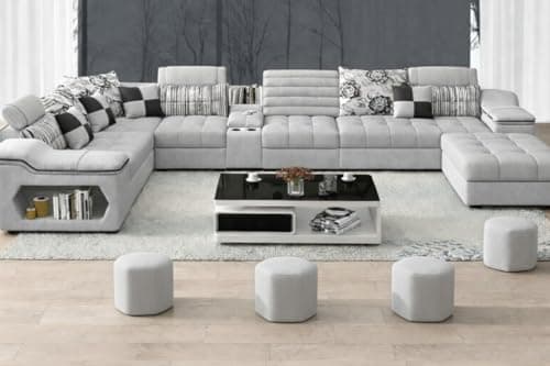 Avion COMFORA U Shape 12 Seater Sofa Set for Living Room (Grey) | Interchangeable U-Shaped Sectional Sofa Set with Cup Holder with 4 Puffy for Living Room & Office 3