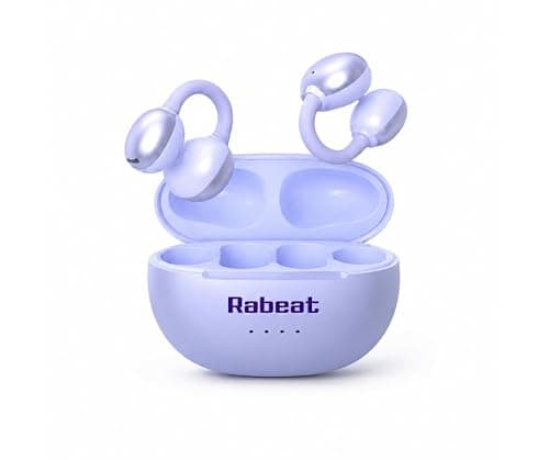 Rabeat Flexx Air Buds OWS Earbuds with Clip-On Fit, Air Conduction Tech, 50HRS Battery, 4Mics ENx, Dual EQ Modes, 10mm Drivers, 40ms Latency, Bluetooth Wireless Earphones, Cool Purple