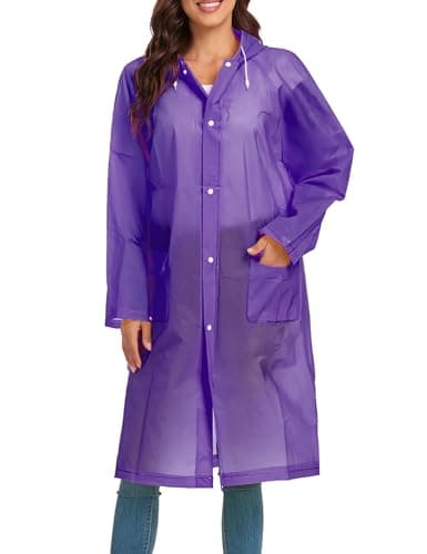 Clear Raincoat Waterproof Rain Poncho Reusable Unisex for Women Hooded Long Rain Cape Puprle X-Large 3