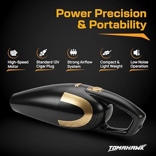 Tomahawk® Electric Car Vaccum Cleaner for Car & Wet Cleaning with Suction Power 5000pa | 4.5 Meter Power Cord Cable -12V DC Supply | 120 W Rated Power | 150ml Dust Cup Capacity (Electric) 5