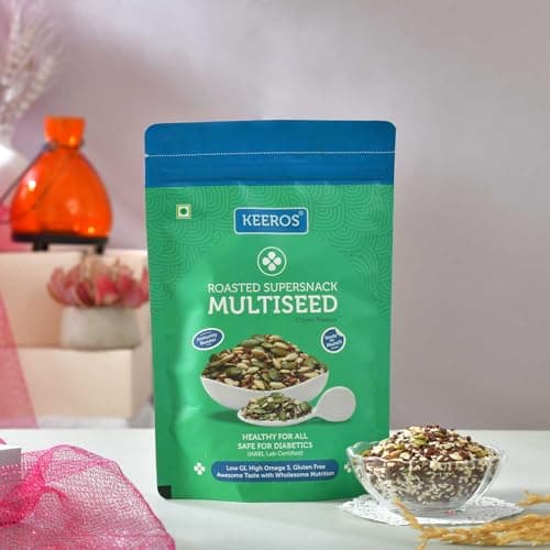 Keeros Multi Seeds Mix Healthy Snacks | Sugar Free Diabetic Friendly Trail Mix | Weight Management Snacks | Low GI High Fibre Superfood Mix | Roasted Flax, Pumpkin, Watermelon Seeds | Crunchy & Slight