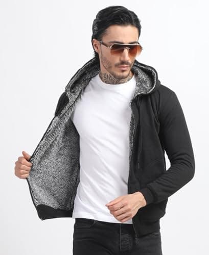 ADBUCKS Cotton Blend Winter Wear Standard Length Jacket Inside Full Black & White Fur & Made By Rich Cotton Fabric With Hoodies For Mens (Black, Xx-Large) 4
