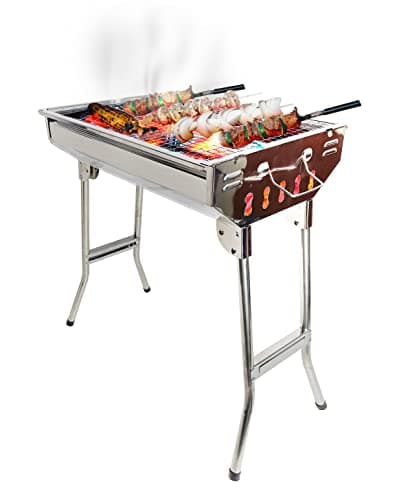 VBM 72Cm Portable Barbecue Folding Charcoal BBQ Grill Stainless Steel Thickened Barbeque Grill Home Garden Backyard Tailgate Party Camping Picnic Cooking Large Silver 2