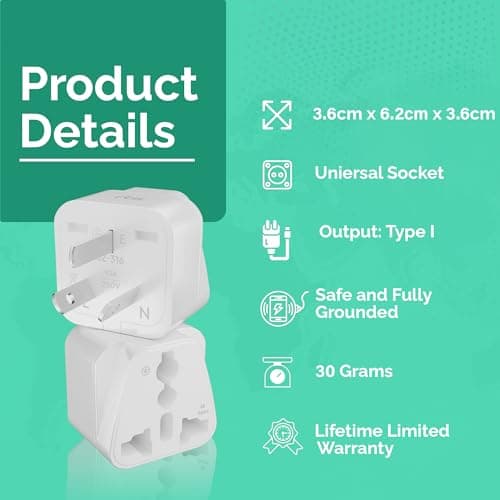 rts India to Australia India to China India to New Zealand Fiji Argentina Universal Travel Plug Adapter Converter Plug Adapter (5 Pack/Type I) Compatible with Phones, Laptops Camera Chargers & More 3