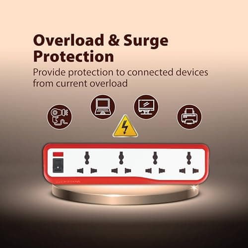Havells EcoStar 4+1 Extension Board | Overload, Over Current & Over Voltage Protection | 2 Mtr Copper Wire | ISI Certified Wire & Plug | Universal 3 Pin 4 Sockets | LED Indicator | Home & Office Use 4