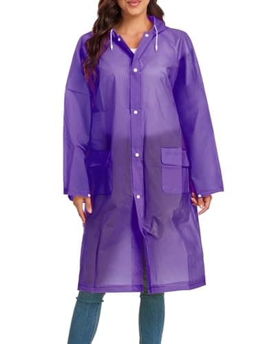 Clear Raincoat Waterproof Rain Poncho Reusable Unisex for Women Hooded Long Rain Cape Puprle X-Large 2