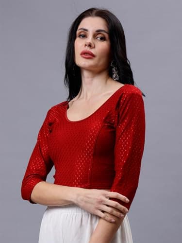 Plus Size Women Round Neck Stretchable Cotton Full Sleeve Saree Blouse Readymade 4