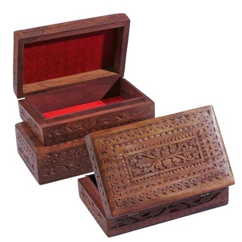 Fine Craft India Handmade Wooden Jewellery Box Set of 3 (Large) | Organizer with Intricate Carvings | Birthday & Anniversary Gift for Women & Men (RH_jewelry_box_2_L_3P) 3