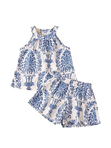 SKYCARRY Baby Girl Cotton Dress Set Ages 1 to 8 Years Blue Floral Summer Beach Wear Kids Clothes Girls Night Dress Party Western Frock Outfit Daily Fashion Clothing Set Stylish Frocks