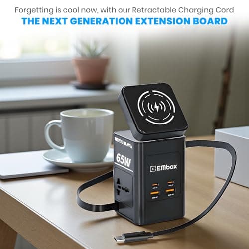 Embox 8-in-1 Gan Charger 30W Fast Charger | Type C USB 2 AC Sockets (2500W) Wireless Fast Charging | Multi-Port Desktop Charger for Laptop, iPhone, Android, Portable Charging Station 3