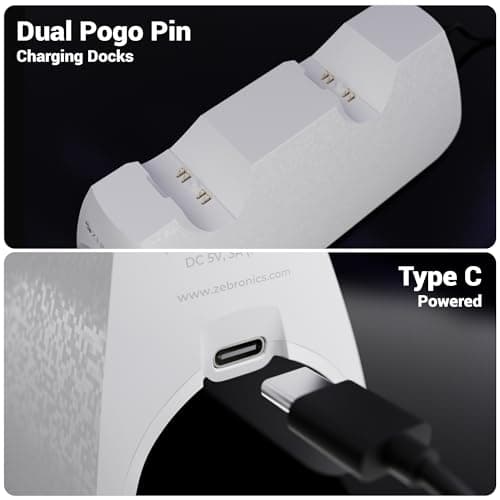 ZEBRONICS PS5C, PS5 Controller Charging Dock, 3H Rapid Charging, Supports Dualsense & Edge Controllers, Dual Pogo Pin, Charging Indicators, Anti-Slip Silicone Base 6