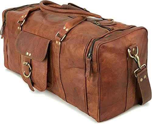 Znt Bags Leather Duffel Bag Travel Handmade Duffle Unisex - Vintage Weekender Stylish Shoulder Luggage Bags for Gym Sports Cabin Bag for Men and Women (24 Inch (Caramel Vintage))