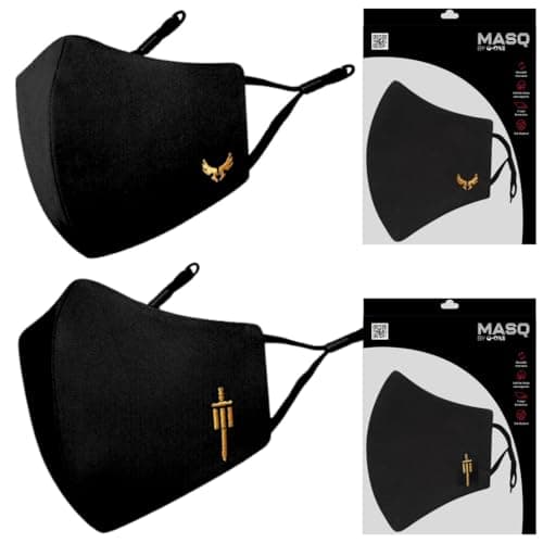 MASQ By Q-One Sabre 4 Layer, Anti-Pollution Reusable, with Ear Adjusters, Anti-Bacterial (BFE>99%) Cotton Cloth Face Mask for Men, Boys (Pack of 2)