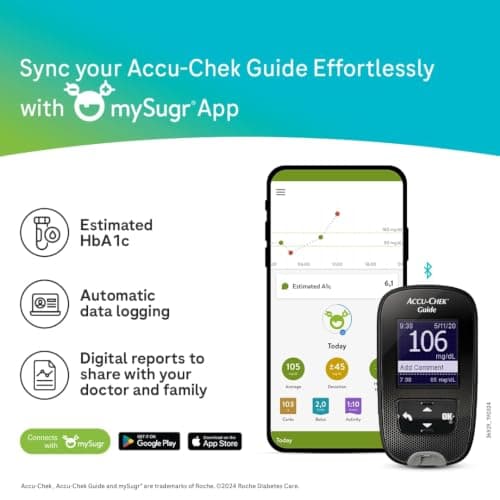 Accu-Chek Guide Blood Glucose Glucometer (with Bluetooth) Kit with Vial of 10 Strips, 10 Lancets and a Lancing Device FREE 2
