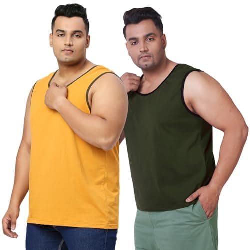 VAISHVIK Mens Plus Size Tank top Cotton 7XL 56 Combo India Online dailywear Ochre Yellow deep Green 2