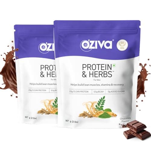 OZiva Protein & Herbs for Men (Chocolate) I Muscle Building, Stamina & Recovery | Clean Protein, Shatavari, Green Tea I No Added Sugar, 4lbs (Pack of 2)
