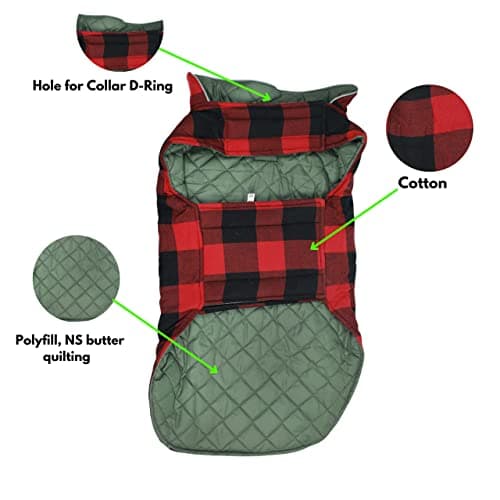 Foodie Puppies Dog Winter Clothes Reversible Pet Jacket - (Red & Black, 10 inch) Printed Warm Fleece Coat Windproof, Water Resistant Padded Cold Weather Comfortable Coat, Adjustable with Velcro Tape 5