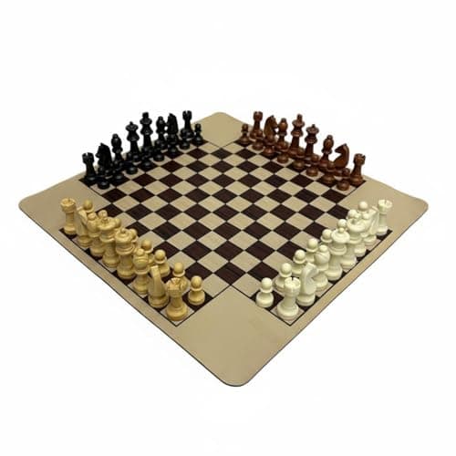 UJEAVETTE Educational 4 Player Chess Set 3 Player Chess Set for Families, Kids, Party, King 59MM