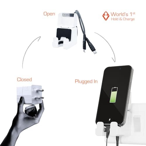 KERATIN 25W Type-C Fast Charger Adapter, World's 1st Hold & Charge, Compatible with All Android, iOS & USB-C Devices, PD 25W Charger & Holder with Type C to C Braided Cable 4