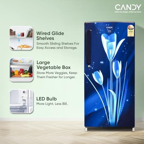 CANDY 185 L 2 Star Direct Cool Single Door Refrigerator with Flower Pattern,Stabilizer Free Operation & Glossy Finish (Marine Lily, CSD1962ML) 4