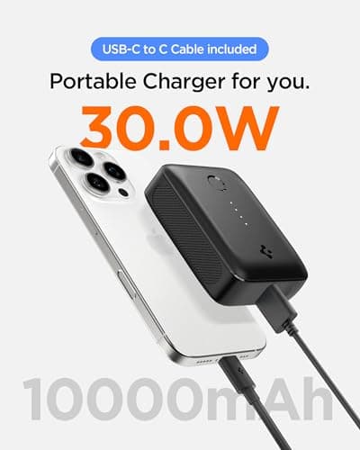 Spigen ArcPack 10000mAh Power Bank, 30.0W Fast Charging, 1 USB-C Port, 1 USB-A Port (C to C Cable Included) - (ABS + PC | Black) 2