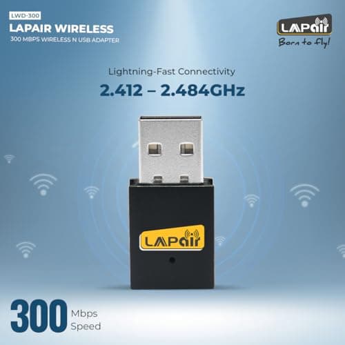 Lapcare LAPAIR Wireless Laptop 300Mbps Nano USB 2.0 Adapter, Compact WiFi Dongle for Fast Internet, Compatible with Windows, Linux, Mac, 1-Year Warranty (LWD-300, Black 2