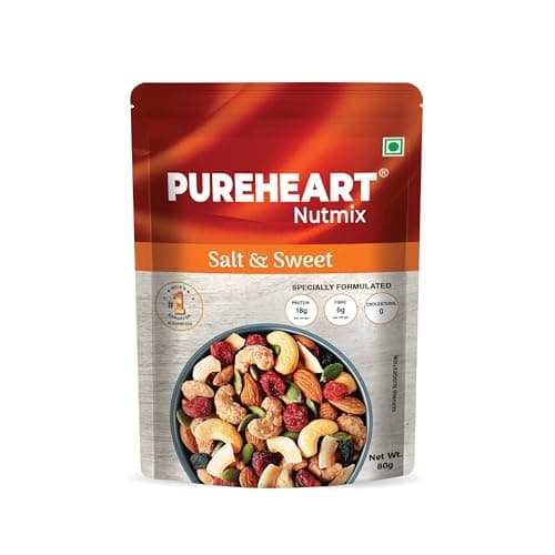 Pureheart Nutmix Salt & Sweet Dry Fruits (80 gm) Premium Salted Mix Nuts (Cashews, Almonds, Raisins, Cranberries) - Delicious & Crunchy Mixed Dry Fruits