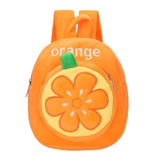 blue tree School Bag for Cute kids for (1-5 Years), Preschool Soft Plush Orange Bag for toddlers, Travel Animal Cartoon Backpack for Boys and Girls
