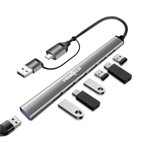 Frontech 7-in-1 Slim USB Hub Dock, 1×USB 3.0 High-Speed 5Gbps + 6× USB 2.0 Ports, Dual Input (USB + Type-C), Metal Matte Finish, Wide Compatibility for Laptop, PC, Mac, Android, Tablet, Camera etc