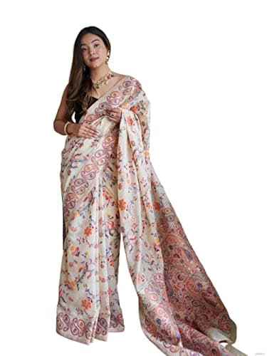 Amazon Brand - Anarva Women's Silk Saree With Blouse Piece | saree for women(shahtoosh-creme)