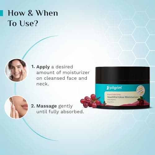 PILGRIM French Red Vine Youthful Glow Moisturizer SPF 30 with Vitamin C, Rosehip Oil For Anti Ageing, Sun Protection PA+++, Daily Use, Dry, Oily, Combination Skin, Men & Women, 50g 6