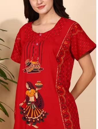 Women's Cotton Maternity Nightdress, Maxi Length Nighty, Printed (RED, L) 4