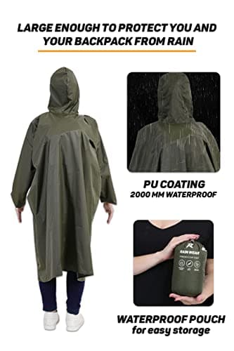 ROCKSPORT Unisex Hooded Rain Poncho for Adult,Waterproof, lightweight,Reusable& Packable, One Size Fits Most, Free Size 4