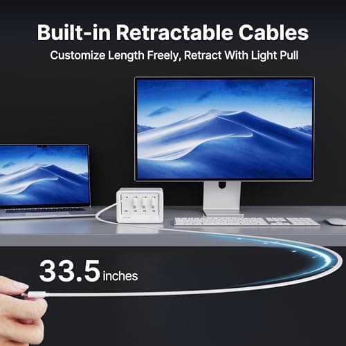 Gitryin 12-in-1 Desktop Charging Station with 3 Retractable Type-C Chargers and 1 Lightning Charger, 40W USB-C Power Strip with 31.5in Cable, Extension Cord with 1020J Surge Protection for Home Office 5