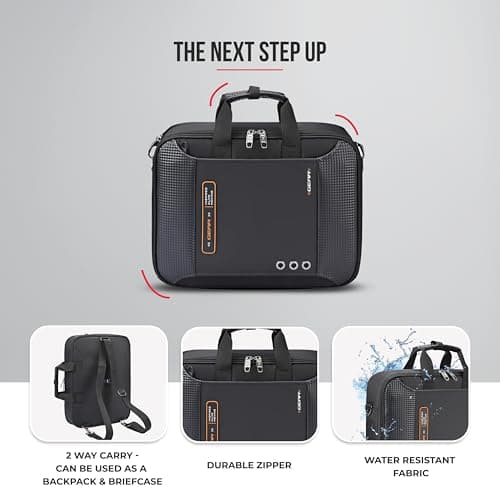 Gear Inspired Alive Moving 14L/16" Faux Leather Water Resistant Laptop Briefcase/Office bag/Laptop Messenger for Men/Women (Black - Orange) 5