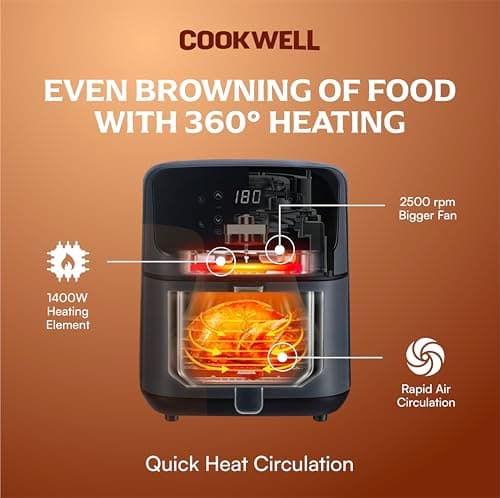Cookwell Air Fryer - 5L With See Through Window - 1400W (Grey & Black) 3