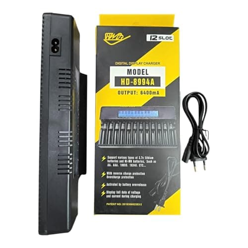 METAPOD 12 Slot Battery Charger with LCD Display | HD-8994A Fast Charging 6400mA | Supports 18650, 26650, 21700, AA, AAA NiMH NiCd Li-ion Batteries | Smart Multi-Bay Charger 2